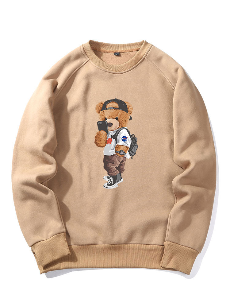 Selfie Bear Print Raglan Sleeve Sweatshirt